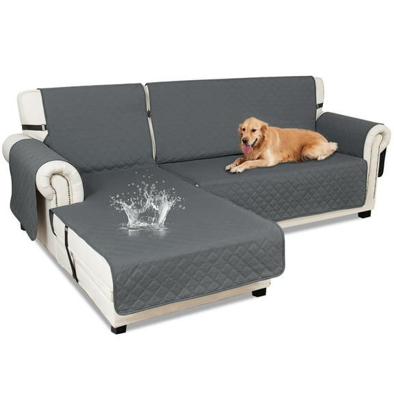 Sanmadrola Sectional Couch Covers Waterproof L Shape Sofa Cover Reversible Slipcover Chaise Lounge Cover Furniture Protector Cover for Pets Dog Cat Kids, Gray, X-Large