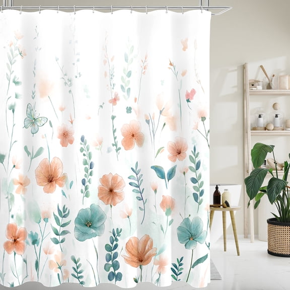 Sanmadrola Shower Curtain for Bathroom Watercolor Plant Leaves with Floral Bathroom 72''x 72'' Shower Curtain Set with Hooks