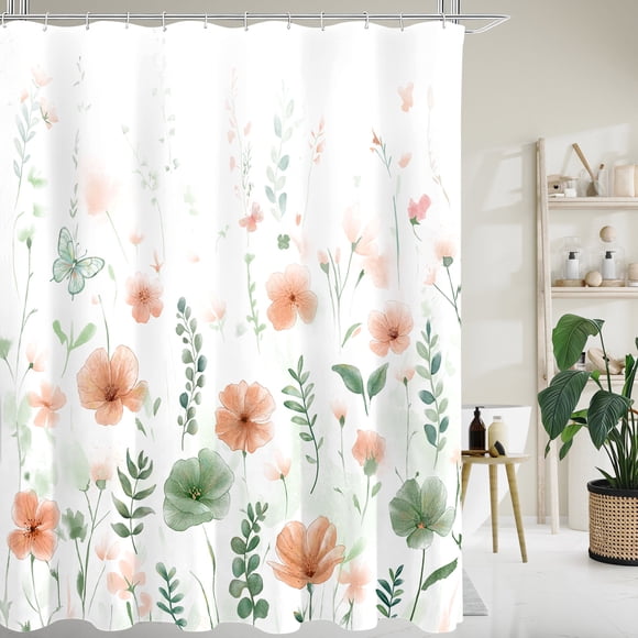Sanmadrola Shower Curtain for Bathroom Watercolor Plant Leaves with Floral Bathroom 72''x 72'' Shower Curtain Set with Hooks