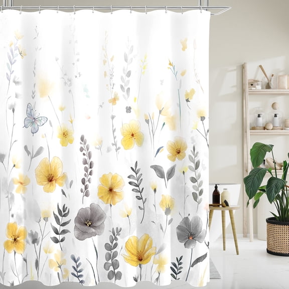Sanmadrola Shower Curtain for Bathroom Watercolor Plant Leaves with Floral Bathroom 72''x 72'' Shower Curtain Set with Hooks