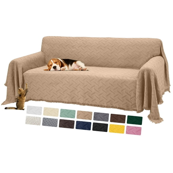 Sanmadrola Sofa Cover, Couch Covers for 2 Cushion Couch Sofa, Sectional Couch Covers for L Shaped Couch Cover, Living Room Sofa Throws Sofa Slipcovers for Pets, Kids (71"x 102",Loveseat, Khaki)