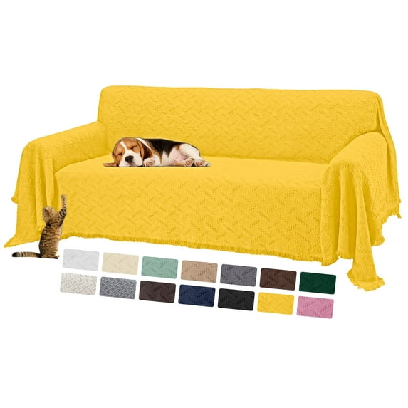Sanmadrola Sofa Cover, Couch Covers for 3 Cushion Couch Sofa, Sectional Couch Covers for L Shaped Couch Cover, Living Room Sofa Throws Sofa Slipcovers for Pets, Kids (91"x 134", Yellow)