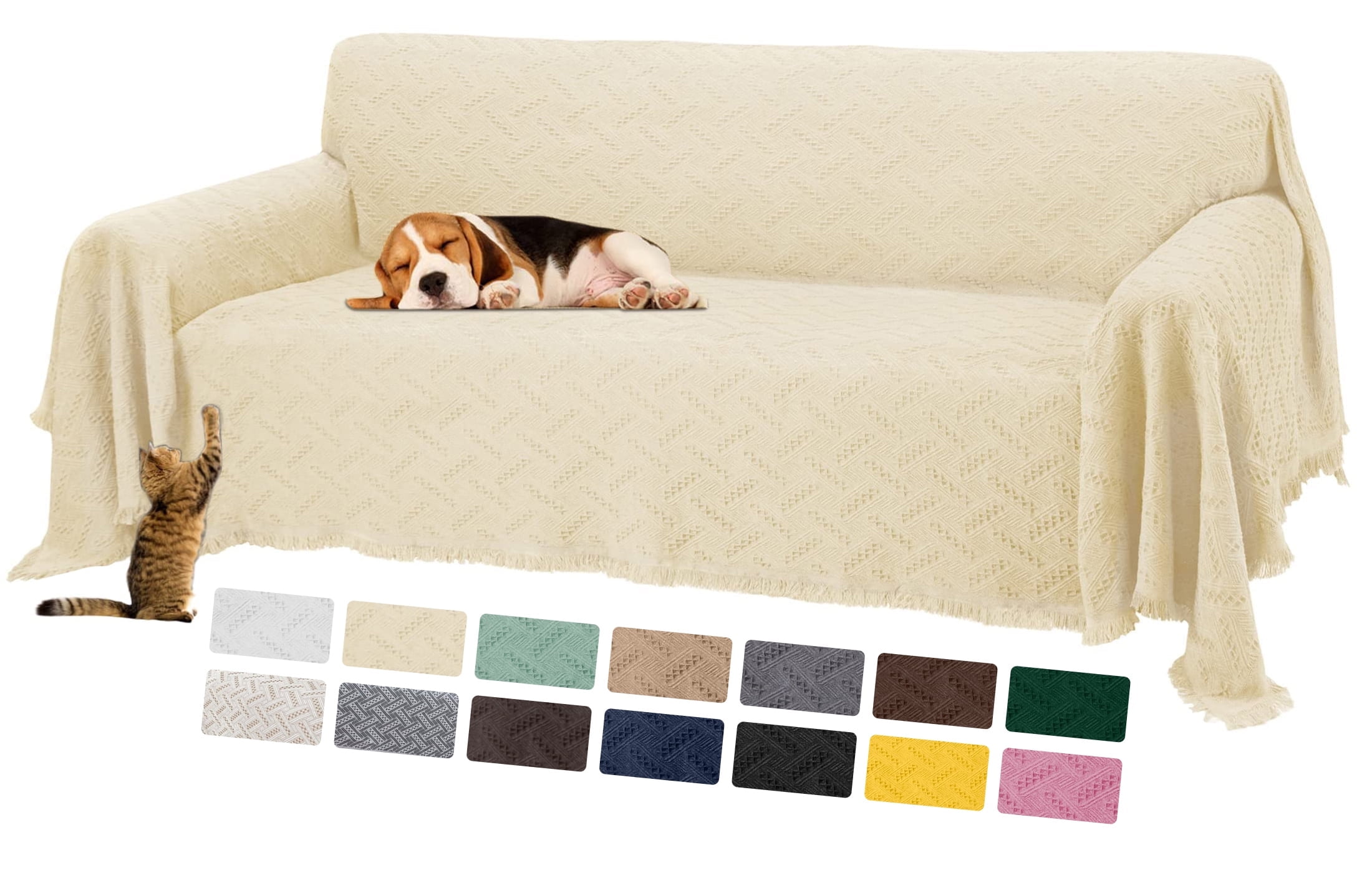 Sanmadrola Sofa Cover, Couch Covers for 3 Cushion Couch Sofa, Sectional Couch Covers for L Shaped Couch Cover, Living Room Sofa Throws Sofa Slipcovers for Pets, Kids (91"x 134", Light Beige)