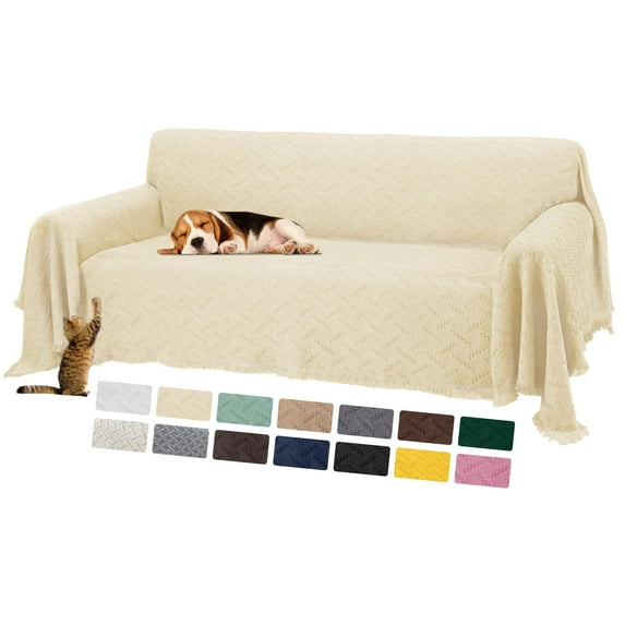 Sanmadrola Sofa Cover, Couch Covers for 3 Cushion Couch Sofa, Sectional Couch Covers for L Shaped Couch Cover, Living Room Sofa Throws Sofa Slipcovers for Pets, Kids (71"x118",Sofa, Light Beige)