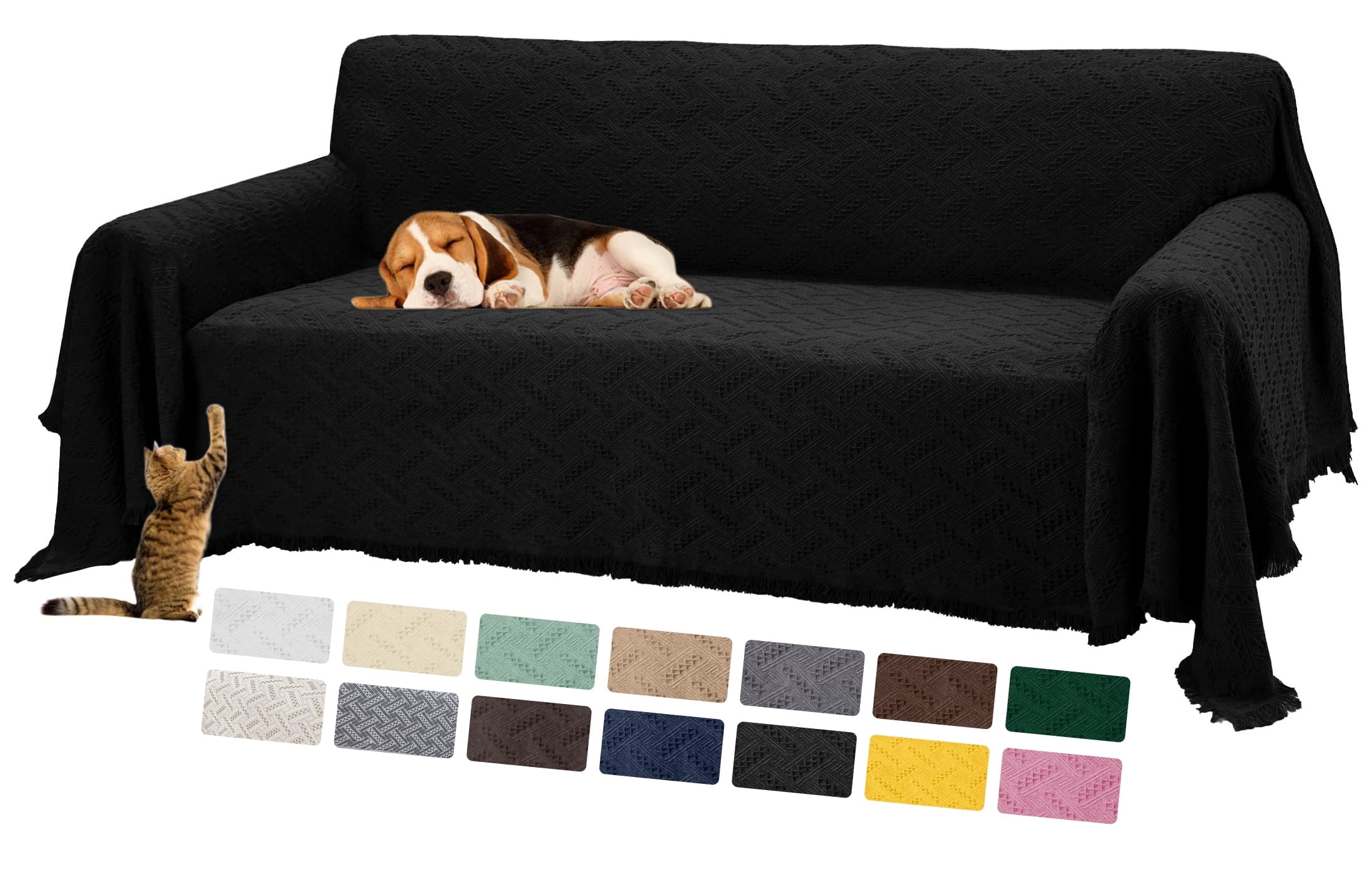 Sanmadrola Sofa Cover, Couch Covers for 3 Cushion Couch Sofa, Sectional Couch Covers for L Shaped Couch Cover, Living Room Sofa Throws Sofa Slipcovers for Pets, Kids (91"x 134", Black)