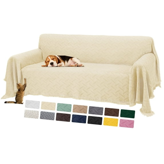 Sanmadrola Sofa Cover, Couch Covers for 3 Cushion Couch Sofa, Sectional Couch Covers for L Shaped Couch Cover, Living Room Sofa Throws Sofa Slipcovers for Pets, Kids (71"x 134",XL Sofa, Light Beige)