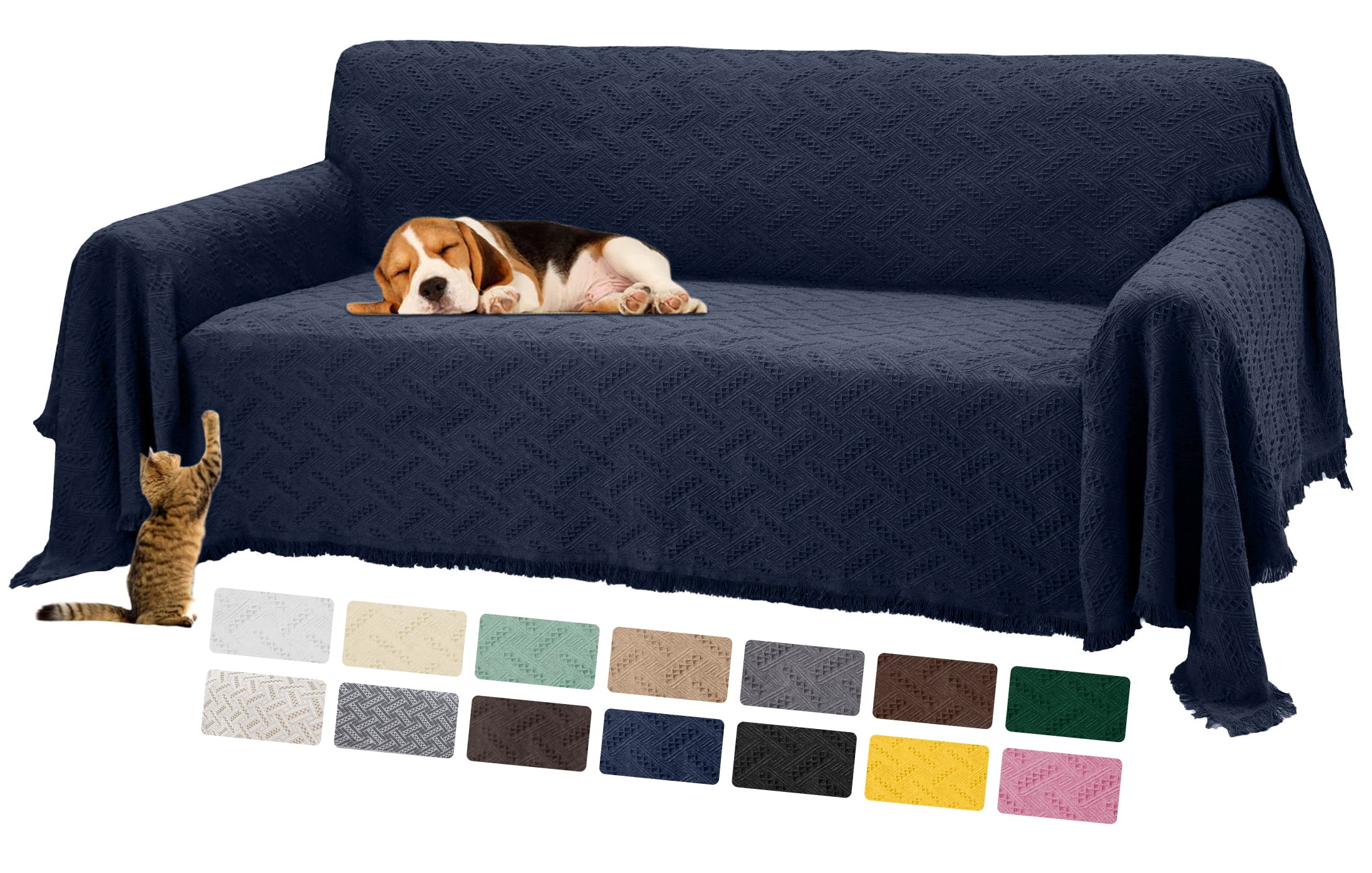 "Sanmadrola XL Sofa Cover, 71""x 134"" Couch Protector for 3 Cushion & L Shaped, Dark Blue