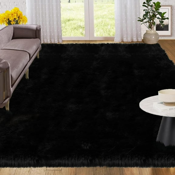 Sanmadrola Soft Fluffy Rugs Faux Fur Sheepskin Area Rug for Bedroom Floor Mat Carpet for Living Room Nursery 8x10 Feet,Black