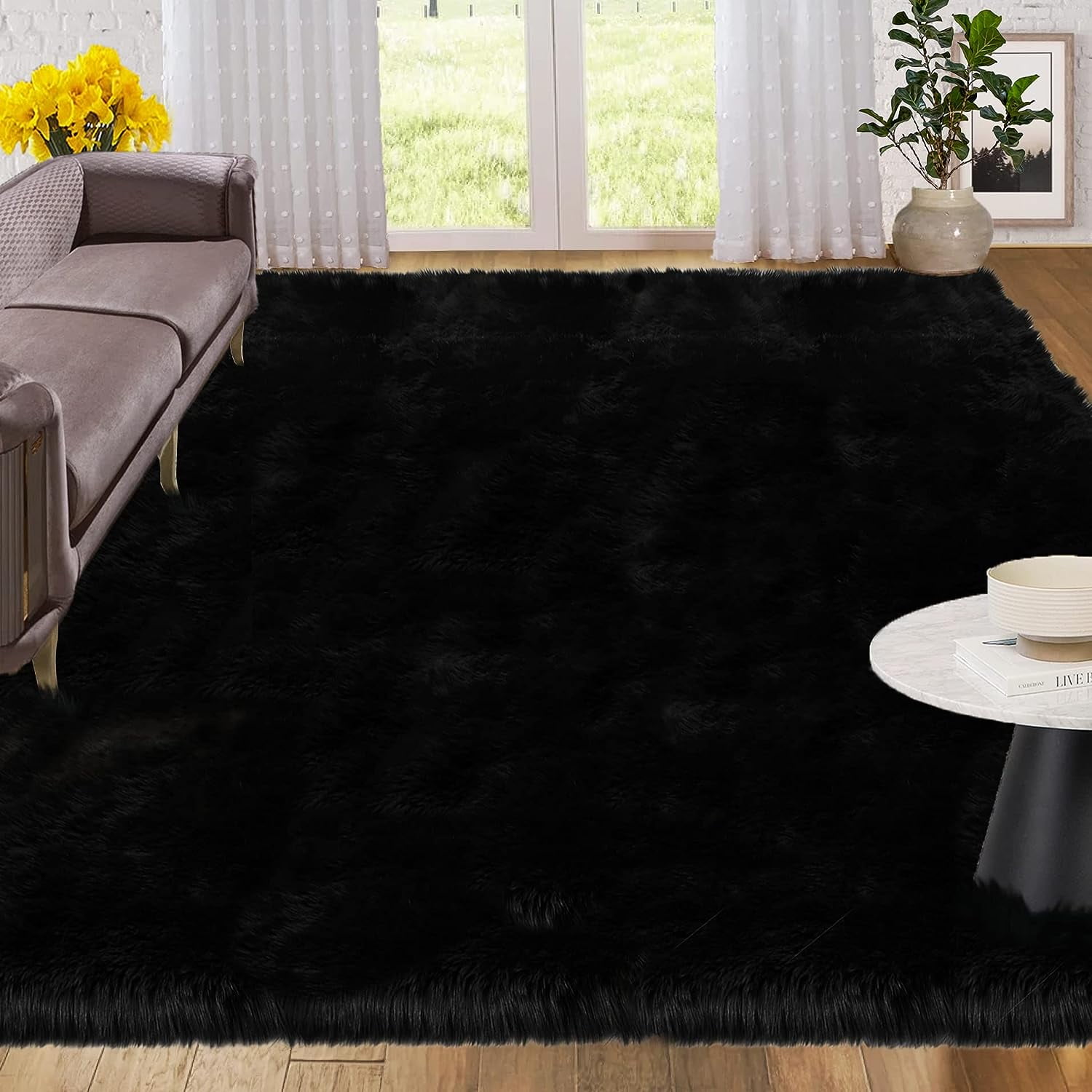 Sanmadrola 9x12 Feet Plush Fuzzy Furry Soft Faux Fur Sheepskin Rug for
