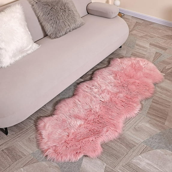 Sanmadrola Soft Modern Indoor Shaggy Faux Sheepskin Area Rug for Bedroom Livingroom Dorm Kids Room Home Decorative, Non-Slip Plush Fluffy Furry Fur Rugs Comfy Nursery 2x6 Feet Pink