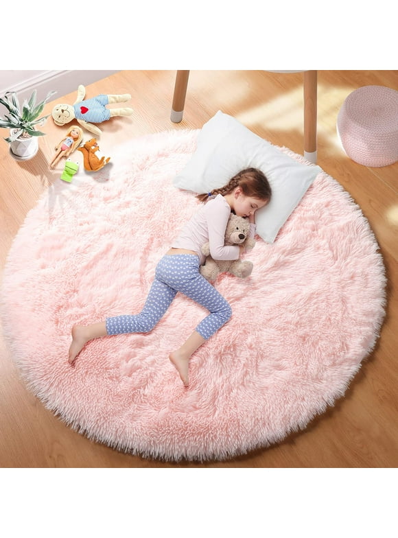 Sanmadrola Super Soft Fluffy Indoor Area Rugs 4x4 Feet, Fuzzy Rugs for Bedroom Living Room, Shaggy for Nursery Baby Room Kids Rugs, Furry Rug Shag Carpet for Boys Girls Dorm Room
