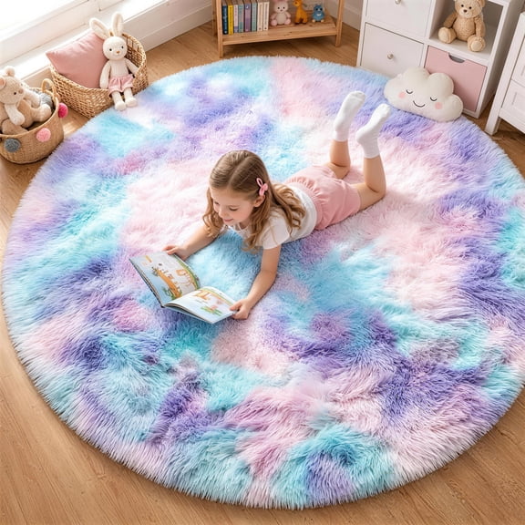 Sanmadrola Super Soft Fluffy Indoor Area Rugs 4x4 Feet, Fuzzy Rugs for Bedroom Living Room, Shaggy for Nursery Baby Room Kids Rugs, Furry Rug Shag Carpet for Boys Girls Dorm Room