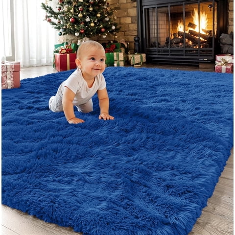Sanmadrola Super Soft Shaggy Rugs Carpets 2.6x5.2 Feet Plush Area Rugs for Living Room Bedroom, Fluffy Rug for Nursery Playroom Dorm Room, Shag Plush Rug for Teen Room Decor, Navy Blue