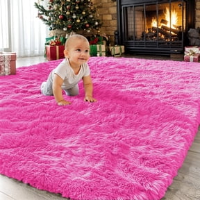 Sanmadrola Super Soft Shaggy Rugs Carpets 2.4x5.2 Feet Plush Area Rugs for Living Room Bedroom, Fluffy Rug for Nursery Playroom Dorm Room, Shag Plush Rug for Teen Room Decor Hot Pink