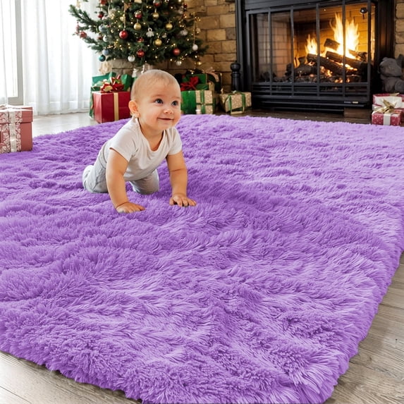 Sanmadrola Super Soft Shaggy Rugs Carpets 2.4x5.2 Feet Plush Area Rugs for Living Room Bedroom, Fluffy Rug for Nursery Playroom Dorm Room, Shag Plush Rug for Teen Room Decor Purple