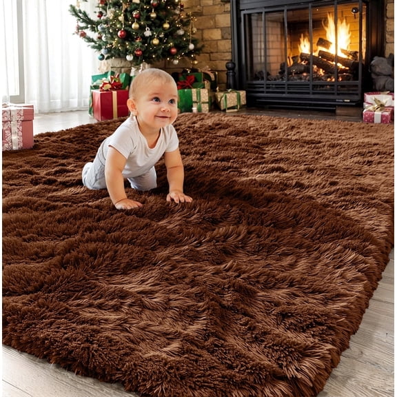 Sanmadrola Super Soft Shaggy Rugs Carpets 2.4x5.2 Feet Plush Area Rugs for Living Room Bedroom, Fluffy ​Rug for Nursery Playroom Dorm Room, Shag Plush Rug for Teen Room Decor, Coffee