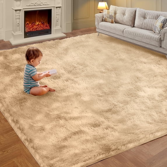 Sanmadrola Super Soft Shaggy Rugs Carpets 2.6x5.2 Feet Plush Area Rugs for Living Room Bedroom, Fluffy Rug for Nursery Playroom Dorm Room, Shag Plush Rug for Teen Room Decor, Khaki