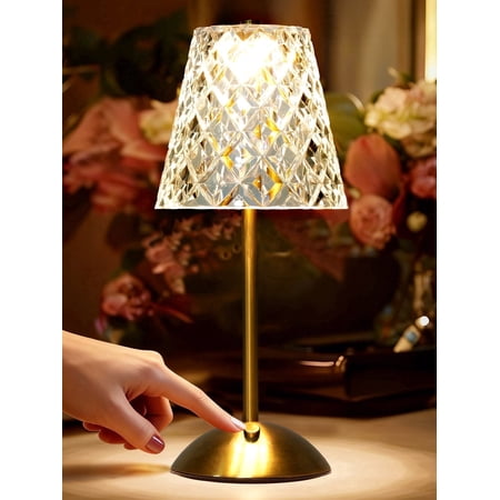 Sanmadrola Cordless Table Lamp Rechargeable Dimmable LED Touch Lamp 3 Colors Modes Portable Crystal Gold Metal Beside Lamps for Bedroom Restaurant Kitchen Home Decor Gifts for Women