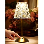 Sanmadrola Cordless Table Lamp Rechargeable Dimmable LED Touch Lamp 3 Colors Modes Portable Crystal Gold Metal Beside Lamps for Bedroom Restaurant Kitchen Home Decor Gifts for Women
