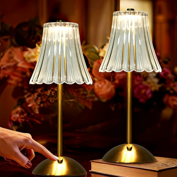 Sanmadrola Cordless Table Lamp Set of 2 Rechargeable Dimmable LED Touch lamp set 3 Colors Modes Portable Crystal Gold Metal Beside lamp sets for Bedroom Restaurant Kitchen Home Decor Gifts for Women