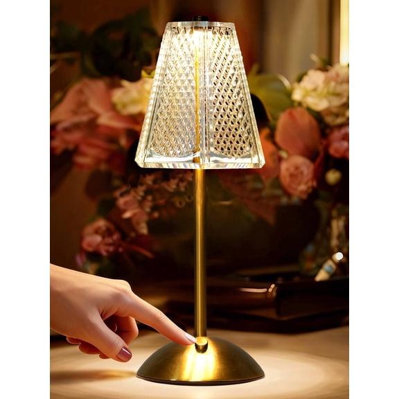 Sanmadrola Cordless Table Lamp Rechargeable Dimmable LED Touch Lamp 3 Colors Modes Portable Crystal Gold Metal Beside Lamps for Bedroom Restaurant Kitchen Home Decor Gifts for Women