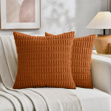 Sanmadrola Throw Pillow Covers 16x16 inch Set of 2 Corduroy Decorative Pillow Cases Couch Pillows Soft Boho Striped Cushion Cases Set for Sofa Living Room Couch Bedroom Car, Rust