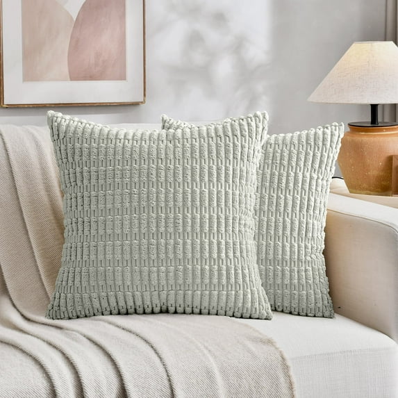 Sanmadrola Throw Pillow Covers 16x16 inch Set of 2 Corduroy Decorative Pillow Cases Couch Pillows Soft Boho Striped Cushion Cases Set for Sofa Living Room Couch Bedroom Car, Silver Grey