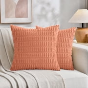 Sanmadrola Throw Pillow Covers 16x16 inch Set of 2 Corduroy Decorative Pillow Cases Couch Pillows Soft Boho Striped Cushion Cases Set for Sofa Living Room Couch Bedroom Car, Coral