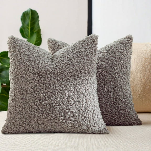 Sanmadrola Decorative Throw Pillow Covers 18" x 18" Set of 2, Teddy Fur Couch Plliowcase Cushion Cover Modern Farmhouse Home Decor, Light Gray