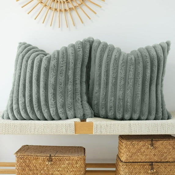 Sanmadrola Throw Pillow Covers 18x18 inch Pack of 2 Faux Fur Plush Decorative Throw Pillow Covers Couch Cushion Case Soft Pillow with Velvet Back for Sofa, Bed, Living Room, Dark Grey