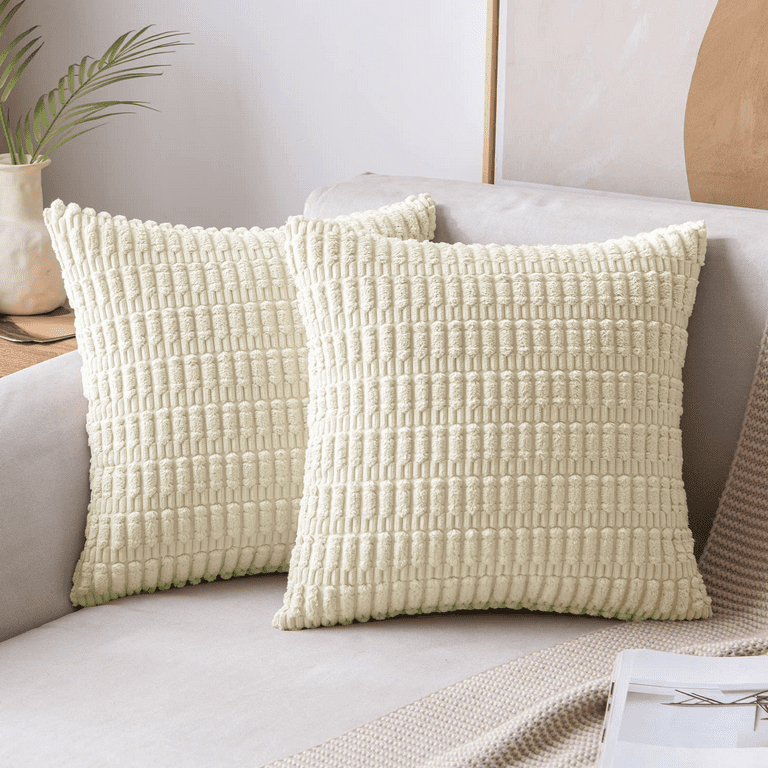 Sanmadrola Throw Pillow Covers 18x18 inch Set of 2 Corduroy Decorative Pillow Cases Couch Pillows Soft Boho Striped Cushion Cases Set for Sofa Living Room Couch Bedroom Car Cream White Walmart