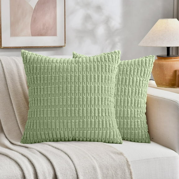 Sanmadrola Throw Pillow Covers 18x18 inch Set of 2 Corduroy Decorative Pillow Cases Couch Pillows Soft Boho Striped Cushion Cases Set for Sofa Living Room Couch Bedroom Car, Sage Green