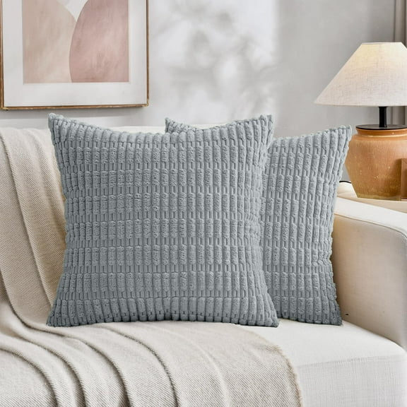 Sanmadrola Throw Pillow Covers 18x18 inch Set of 2 Corduroy Decorative Pillow Cases Couch Pillows Soft Boho Striped Cushion Cases Set for Sofa Living Room Couch Bedroom Car, Light Grey