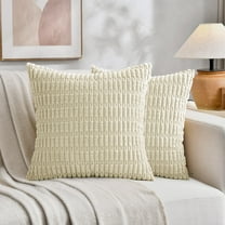 Sanmadrola Throw Pillow Covers 18x18 inch Set of 2 Corduroy Decorative Pillow Cases Couch Pillows Soft Boho Striped Cushion Cases Set for Sofa Living Room Couch Bedroom Car, Cream White
