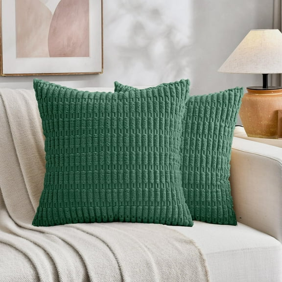 Sanmadrola Throw Pillow Covers 18x18 inch Set of 2 Corduroy Decorative Pillow Cases Couch Pillows Soft Boho Striped Cushion Cases Set for Sofa Living Room Couch Bedroom Car, Dark Green