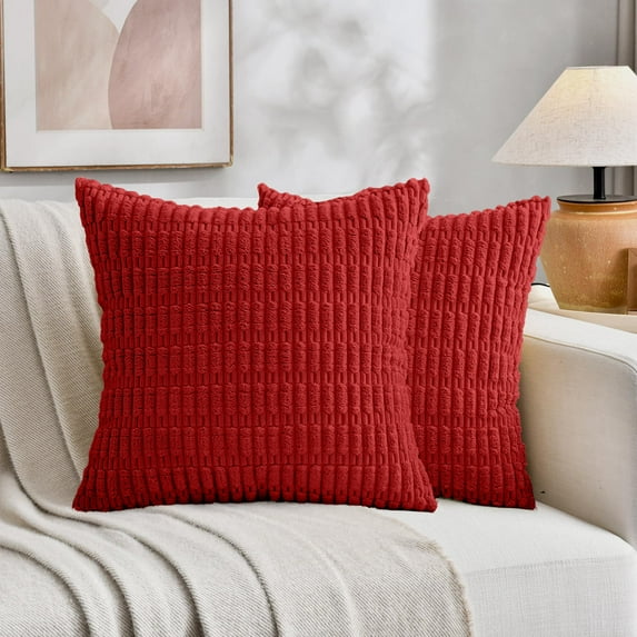 Sanmadrola Throw Pillow Covers 18x18 inch Set of 2 Corduroy Decorative Pillow Cases Couch Pillows Soft Boho Striped Cushion Cases Set for Sofa Living Room Couch Bedroom Car, Red
