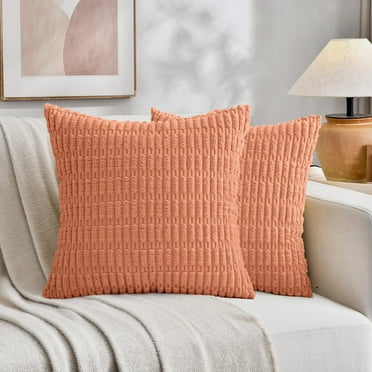 Sanmadrola Throw Pillow Covers 18x18 inch Set of 2 Corduroy Decorative Pillow Cases Couch Pillows Soft Boho Striped Cushion Cases Set for Sofa Living Room Couch Bedroom Car, Coral