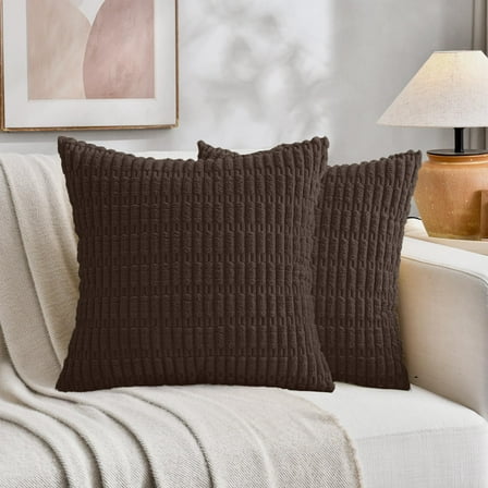 Sanmadrola Throw Pillow Covers 18x18 inch Set of 2 Corduroy Decorative Pillow Cases Couch Pillows Soft Boho Striped Cushion Cases Set for Sofa Living Room Couch Bedroom Car, Dark Brown