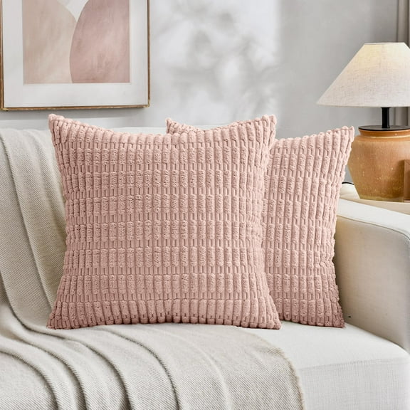 Sanmadrola Throw Pillow Covers 18x18 inch Set of 2 Corduroy Decorative Pillow Cases Couch Pillows Soft Boho Striped Cushion Cases Set for Sofa Living Room Couch Bedroom Car, Blush Pink