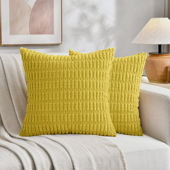 Sanmadrola Throw Pillow Covers 18x18 inch Set of 2 Corduroy Decorative Pillow Cases Couch Pillows Soft Boho Striped Cushion Cases Set for Sofa Living Room Couch Bedroom Car, Yellow