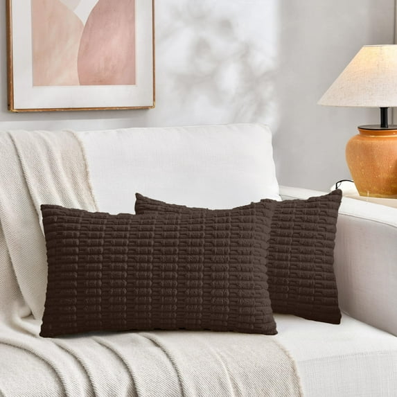 Sanmadrola Throw Pillow Covers 20x12 inch Set of 2 Corduroy Decorative Pillow Cases Couch Pillows Soft Boho Striped Cushion Cases Set for Sofa Living Room Couch Bedroom Car, Dark Brown
