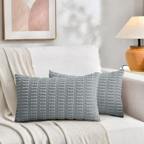Sanmadrola Throw Pillow Covers 20x12 inch Set of 2 Corduroy Decorative Pillow Cases Couch Pillows Soft Boho Striped Cushion Cases Set for Sofa Living Room Couch Bedroom Car, Light Grey