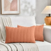 Sanmadrola Throw Pillow Covers 20x12 inch Set of 2 Corduroy Decorative Pillow Cases Couch Pillows Soft Boho Striped Cushion Cases Set for Sofa Living Room Couch Bedroom Car, Coral