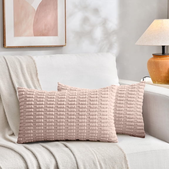 Sanmadrola Throw Pillow Covers 20x12 inch Set of 2 Corduroy Decorative Pillow Cases Couch Pillows Soft Boho Striped Cushion Cases Set for Sofa Living Room Couch Bedroom Car, Pink
