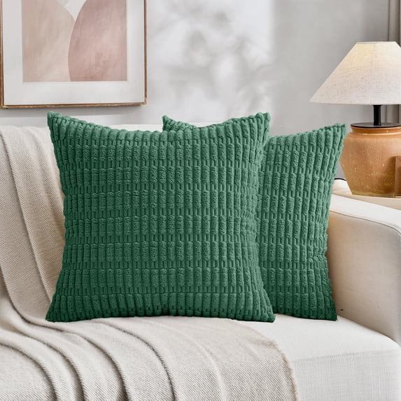 Sanmadrola Throw Pillow Covers 20x20 inch Set of 2 Corduroy Decorative Pillow Cases Couch Pillows Soft Boho Striped Cushion Cases Set for Sofa Living Room Couch Bedroom Car, Dark Green