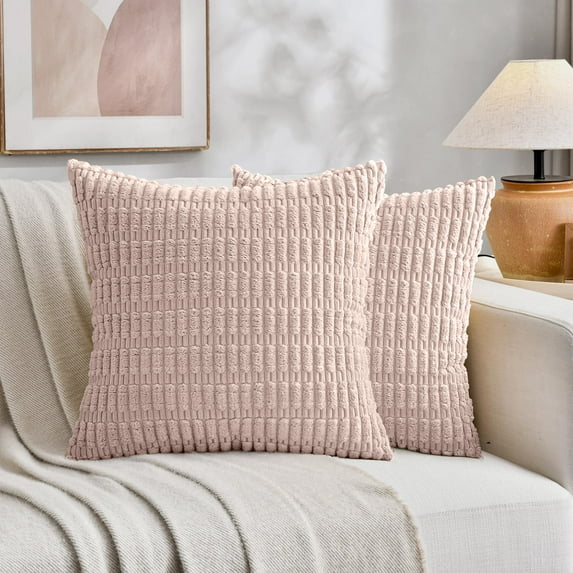 Sanmadrola Throw Pillow Covers 20x20 inch Set of 2 Corduroy Decorative Pillow Cases Couch Pillows Soft Boho Striped Cushion Cases Set for Sofa Living Room Couch Bedroom Car, Pink