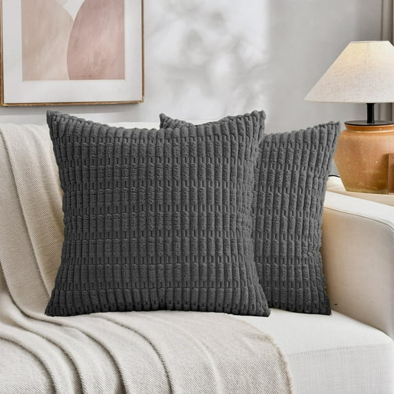 Sanmadrola Throw Pillow Covers 20x20 inch Set of 2 Corduroy Decorative Pillow Cases Couch Pillows Soft Boho Striped Cushion Cases Set for Sofa Living Room Couch Bedroom Car, Dark Grey