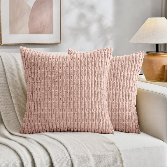 Sanmadrola Throw Pillow Covers 20x20 inch Set of 2 Corduroy Decorative Pillow Cases Couch Pillows Soft Boho Striped Cushion Cases Set for Sofa Living Room Couch Bedroom Car, Blush Pink