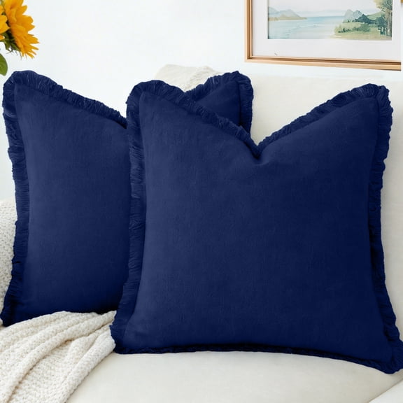 Sanmadrola Throw Pillow Covers Decorative Linen Fringe Throw Pillow Covers Cozy Boho Farmhouse Cushion Cover with Tassels Soft Accent Pillowcase for Couch Sofa Bed Living Room Home Decor 2 Set 18X18
