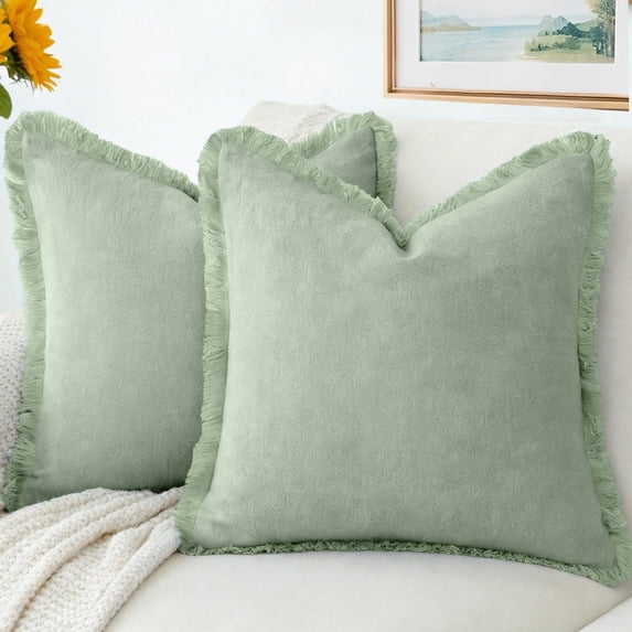 Sanmadrola Throw Pillow Covers Decorative Linen Fringe Throw Pillow Covers Cozy Boho Farmhouse Cushion Cover with Tassels Soft Accent Pillowcase for Couch Sofa Bed Living Room Home Decor 2 Set 18X18